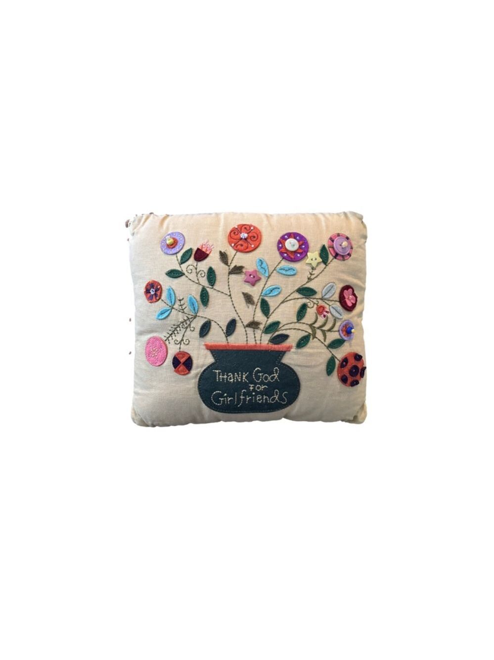 Unbranded Accent Pillow One Size Beige Green Floral “Thank God for Girlfriends”